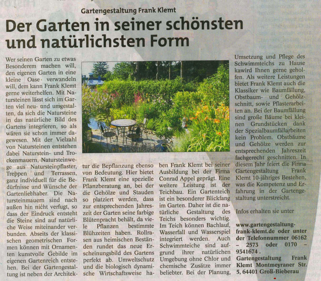 Pressestimmen zur Gartengestaltung Frank Klemt