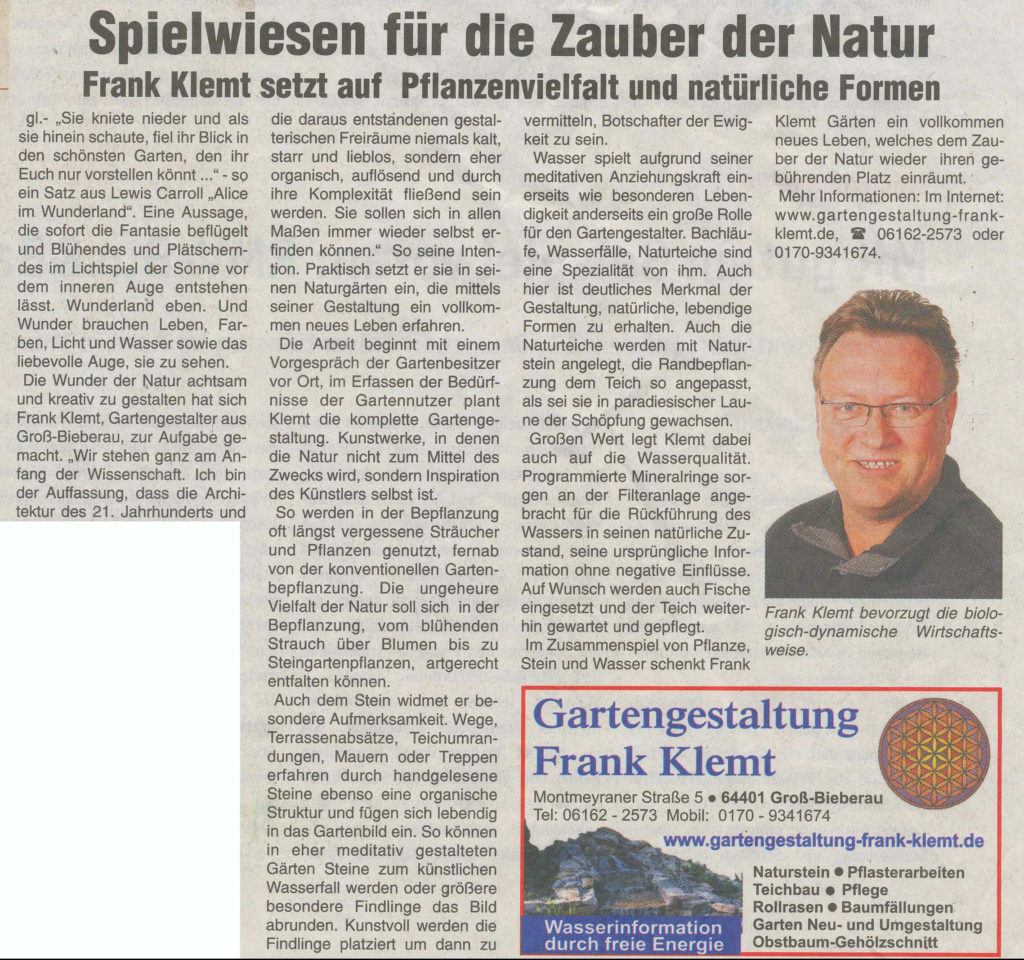 Pressestimmen zur Gartengestaltung Frank Klemt