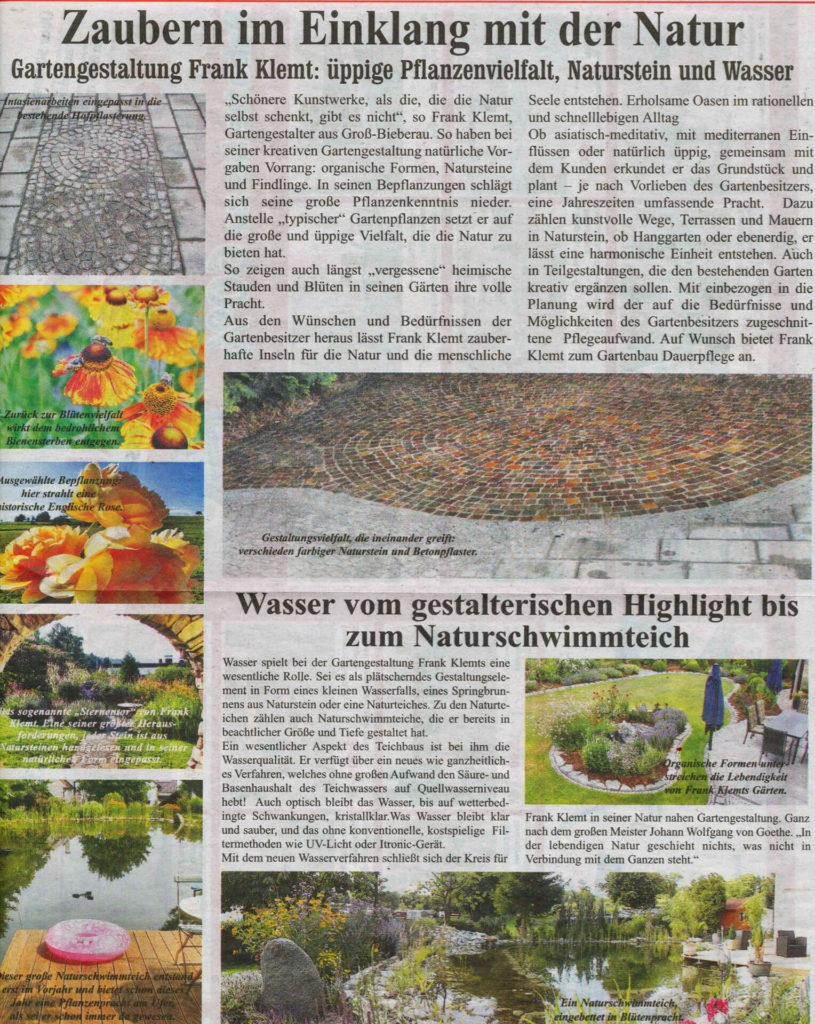 Pressestimmen zur Gartengestaltung Frank Klemt